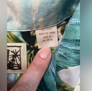 Vintage Tiki Classics silk Hawaiian palm trees button down shirt, size medium thumbnail 7