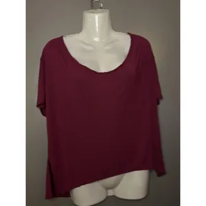 We The Free Shirt Womens Small Red Scoop Neck Short Sleeve Relaxed Asym Hem Top thumbnail 2