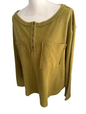 POL Waffle Knit Martini Green Long Sleeve Top Size Large thumbnail 2