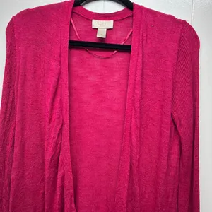 LOFT Silk Ramie Blend Long Sleeve Open Front Women's Pink Cardigan Size Medium thumbnail 4