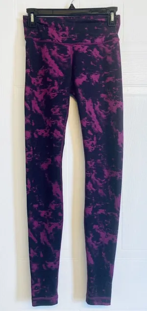 Lululemon Wunder Under Leggings Women 4 Plum Purple Black Tie Dye Mid‎ Rise Luon thumbnail 1