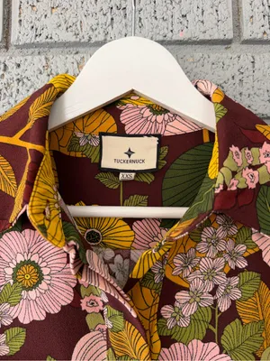 Tuckernuck Retro Floral Crepe Callahan Shirt Dress Brown Yellow Pink XXL 2X thumbnail 5