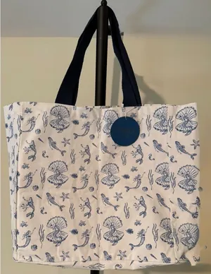 Harper nwt Mermaid Canvas Sea Life Canvas Tote - Bag Blue and White thumbnail 1