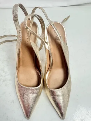ASOS Gold Metallic Pointed Toe Slingback Lace Up Heels Size 7 thumbnail 4