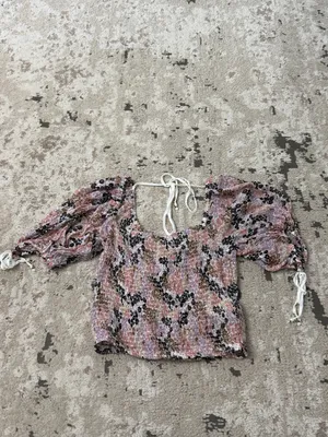 Free People Back on Top Smocked Crop Top Blouse Size Small thumbnail 2