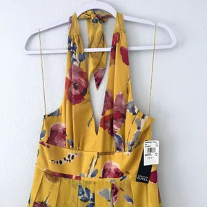Adrianna Papell Size-10 Women's Midi Dress Halter‎ Yellow Floral Silk $160 thumbnail 7