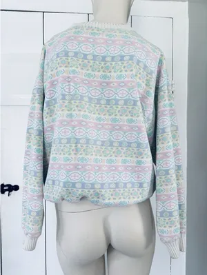 Vintage American Sportif Adult Small Sweatshirt Geometric Retro Pattern Pastel thumbnail 1