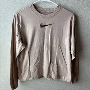 Nike Long Sleeve Tee in Beige with Leopard Swoosh thumbnail 1