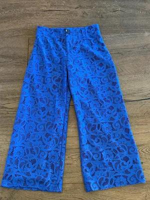 Maeve by Anthropologie colette Blue Lace Cropped Wide-Leg Pants 26 thumbnail 2