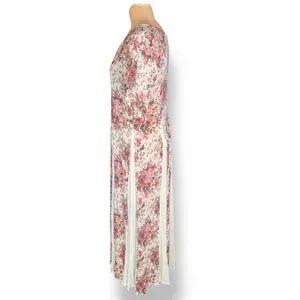Vintage Floral Rayon Maxi Dress‎ Cream Pink Cottagecore Romantic Boho Medium thumbnail 3