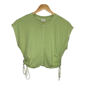 Wilfred Aritzia Ruched Side Tie Top Womens Size‎ S Lime Green Ribbed Cap Sleeve thumbnail 5
