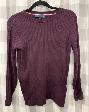 Tommy Hilfiger Women's Deep Maroon Cable Knit Sweater thumbnail 1