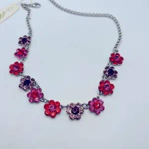 Sparkling crystal flower necklace-‎ pink, red & purple thumbnail 2