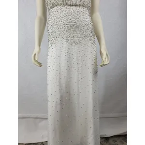 Anthropologie Womens Dress Sz S White Silver Rian Beaded Embellished Halter Maxi thumbnail 3