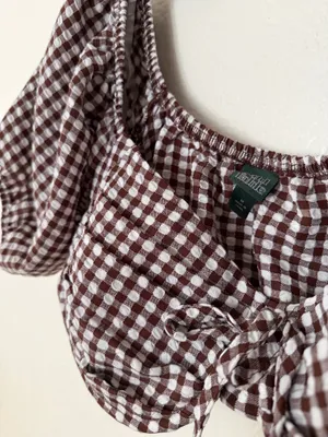 wild fable gingham puff-sleeve crop top  thumbnail 2