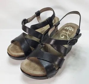 Dansko‎ Wedge Sandals Women 36 Black Leather Strappy Studded Comfort 1907020200 thumbnail 1