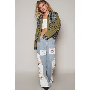 Pol Mixed Media Plaid Waffle Knit Shacket Olive Green Navy‎ Blue Oversized NEW thumbnail 4
