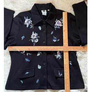 Vintage Together! Women’s Black Embroidered Floral Button Up Cardigan Sweater XL thumbnail 7
