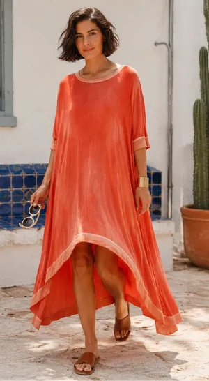 Anthropologie LILKA High Low Coral Orange Maxi Dress M/L Rayon thumbnail 1