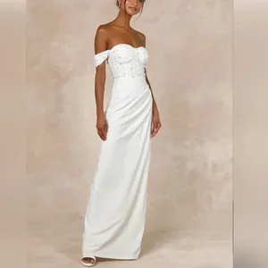 Lulus Immensely Charming White Mesh Pearl Bustier Maxi Dress‎ Size L thumbnail 5