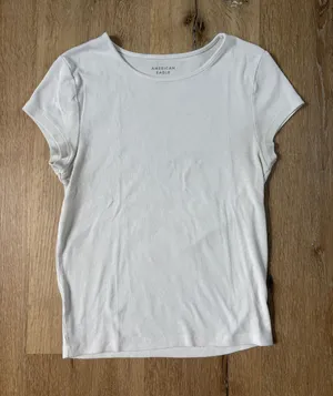 American Eagle White Ribbed Short Sleeve Tshirt thumbnail 1