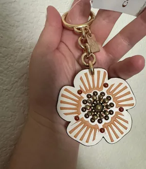 Coach Tea Rose Leather Key Fob Bag Charm Keychain thumbnail 2