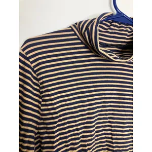 J.Crew Turtleneck Top Womens Large Navy Tan Excellent Striped Long Sleeve Cotton thumbnail 4