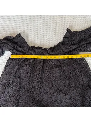 NWT Maeve Anthropologie Lace Off The Shoulder Blouse Womens Small Black Goth thumbnail 6