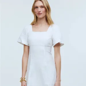 Madewell Linen Square Neck Short Sleeve Mini SZ 8 Little White Dress Bride Smock thumbnail 2