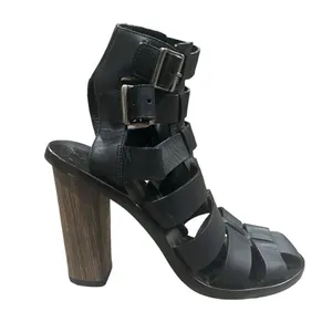Vince Sandals Caged Strappy Nicolette Womens 5.5M Black Leather Block High Heel thumbnail 5