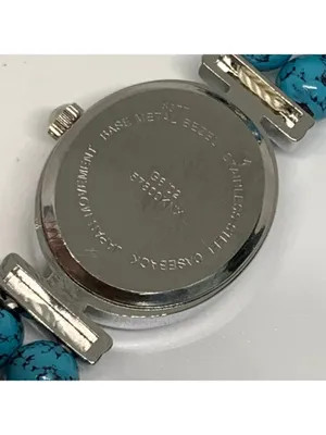 turquoise beaded bracelet silver tone women watch mop dial 19mm oval 7” running thumbnail 6