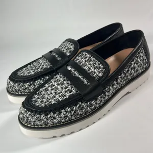 NYDJ Owen Penny Loafers‎ Bouclé Fabric Upper / Leather Trim Lug Sole Shoes 9M thumbnail 3