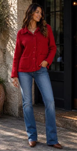 Knitworks Women's Red Button Front Sweater Size L thumbnail 1