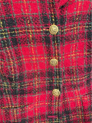 Vintage Susan Bristol red black plaid tweed blazer size 8, girl boss office thumbnail 4