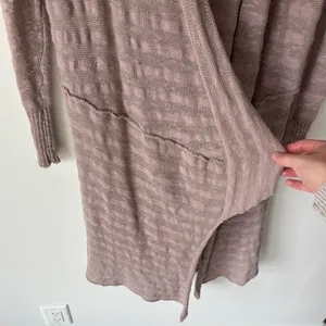 Free People Longline Duster Cardigan Brown Shear Knit Cotton Boho Hippie Flowy thumbnail 6
