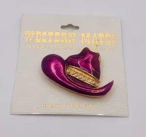 Western Mates Hand Painted Enamel Purple Cowboy Hat Brooch with Crystal Band thumbnail 1