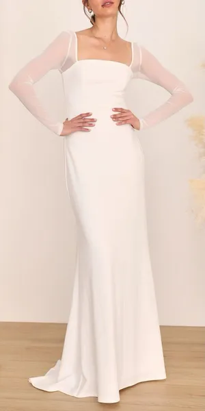 Lulus Lovingly Yours White Mesh Long Sleeve Maxi Dress Size XS Wedding Bride thumbnail 1