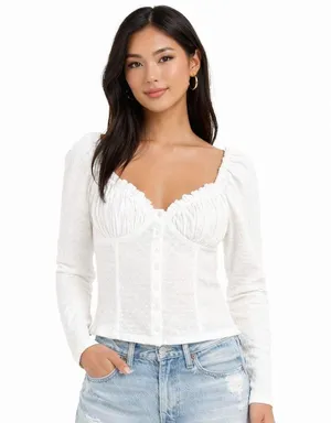 Free People Ladybug Textured Peplum Top White Cotton Peasant Cottagecore Size M thumbnail 1