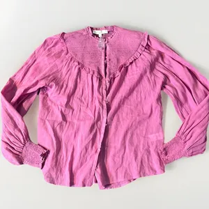 Karlie‎ Large Pink Linen Smock Top Button Up Long Sleeve Lightweight Ruffle NWOT thumbnail 5