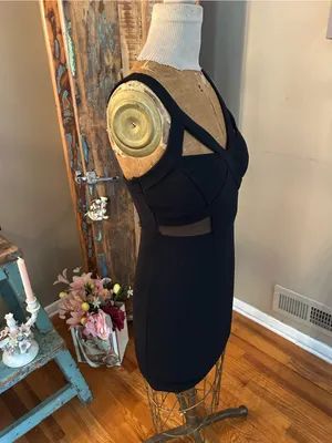 Emerald Sundae Black Strappy Cutout Bodycon Mini Dress | Size Medium thumbnail 2