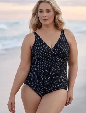 Miraclesuit Pin Point Oceanus V-neck Slimming One Piece Swimsuit thumbnail 1