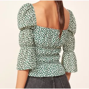 Reformation Ayla Smocked Floral Top Women's Green Size Medium thumbnail 2