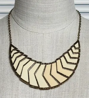 Aldo Statement Necklace Cream Tan Gold Bib‎ Geometric Boho Art Deco Structured thumbnail 1
