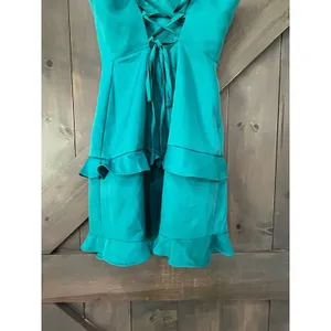 Snow Rose Teal Ruffle Mini Dress Lace Up Back Size 0 Coquette‎ Mermaidcore thumbnail 8