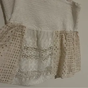 By Anthropologie‎ 100% Cotton Cream Lace Babydoll Sleeveless Cutout Top Size XL thumbnail 3