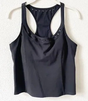 Gigi C Roberta Tank Top Black Size Large Laser Cut Cropped Athleisure Workout thumbnail 1