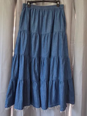 Wrangler Retro Custom Maxi Tiered Denim Blue Jean Skirt M thumbnail 1