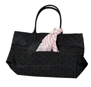 Victoria's Secret | Black Weekender Tote & Pink Scarf Set V Logo Embossed NWT thumbnail 6