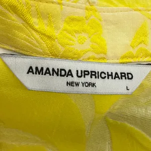 Amanda Uprichard Saffron Yellow Floral Jacquard Tiered Mini Dress Size L Pockets thumbnail 7