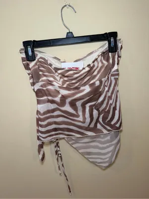 See You Monday Brown Zebra-Print Tie-Side Tube Top thumbnail 2